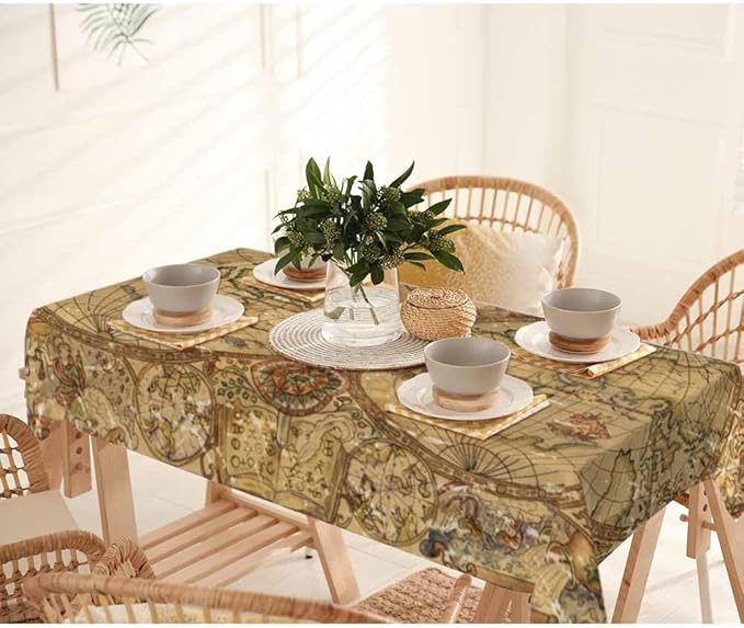 Vintage World Atlas Map Table Cover 52x70 Pirate Adventures Old Transportation Symbols Table Cloth Rectangle Table for Banquet Party Decorative Outdoor Picnic Dining Kitchen Table Cover