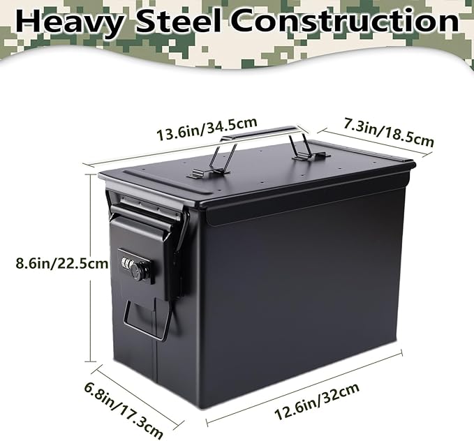 Ammo Can&Ammo Box, Fireproof & Waterproof Metal Storage Box - Perfect for Ammo, Lithium Batteries & RC Car Batteries