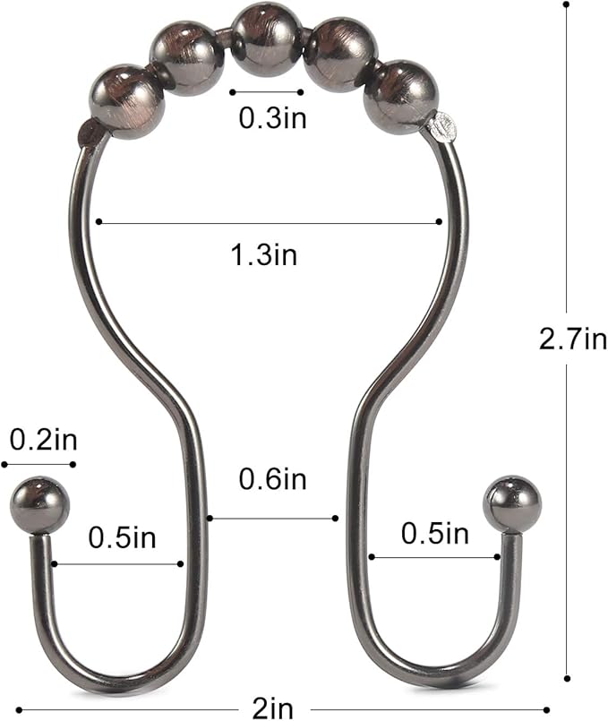 Goowin Shower Curtain Hooks, 12 Pcs Shower Curtain Rings, Stainless Steel Shower Curtain Hangers, Double Hook Shower Curtain Hooks, Smooth Sliding Anti-Drop Shower Rings for Curtain (Bronze)
