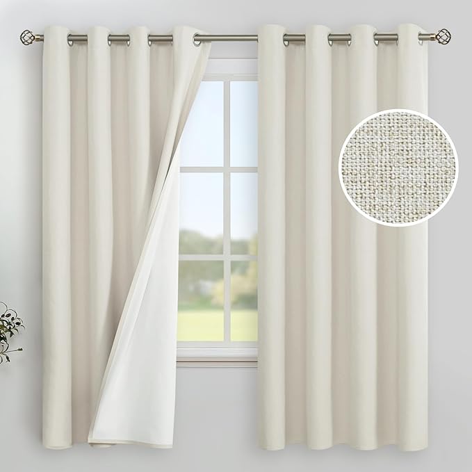 YoungsTex Linen Blackout Curtains 63 Inches Long for Bedroom, Full Room Darkening Window Drapes with Grommet Thermal Insulated Black Out for Living Room, 2 Panels, 52 X 63 Inch