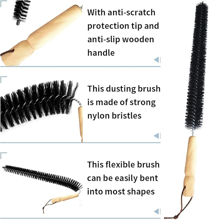 2Pcs Radiator Brush, Dryer Lint Brush Vent Cleaner, 16 inch Long Flexible Refrigerator Coil Soft Bristile Brush with Wooden Handle, Laundry Room and Washer Dryer Organizer (Color:Black)