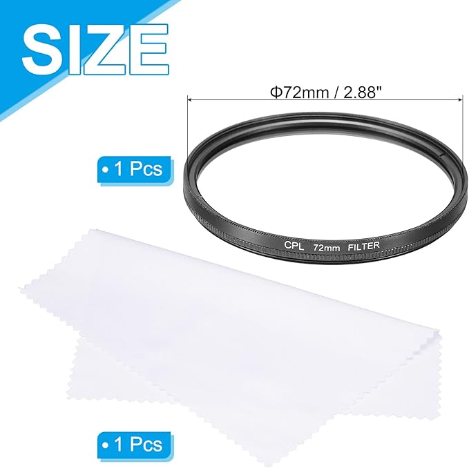 MECCANIXITY 72mm Circular Polarizer Filter, Double Sided Multi-Layer Coatings Polarizing Filter with Cleaning Cloth for Camera Lens