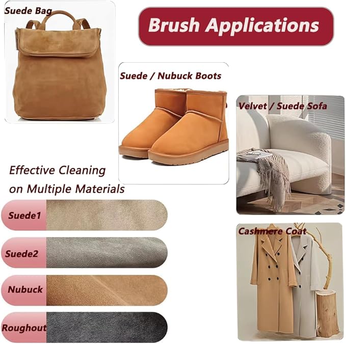 2-Pack Suede Brush and Eraser, Rubber Shoe Brush Designed for Effective Cleaning and Stain Removal on Suede, Nubuck Shoes