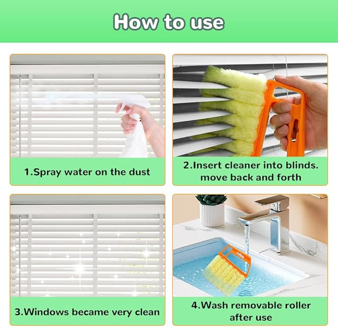 4PC Blind Cleaner Duster Tool, 2025 Upgrade Window Venetian Microfiber 7 Finger Duster Brush Dusting Cleaner Tools for Window Shutters Air Conditioner Vinyl Wood Blinds with 4 Cloth Cover (B)