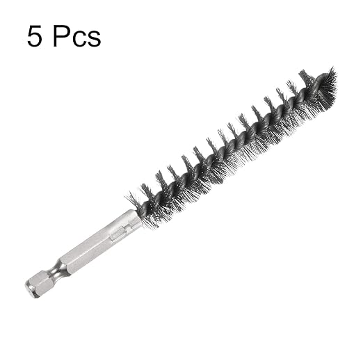 HARFINGTON 5Pcs Bore Brush Stainless Steel 14mm Dia Cleaning Twisted Wire Brush Tube Pipe Cleaner with Handle 1/4 Inch Hex Shank for Tubes, Ports, Bearings