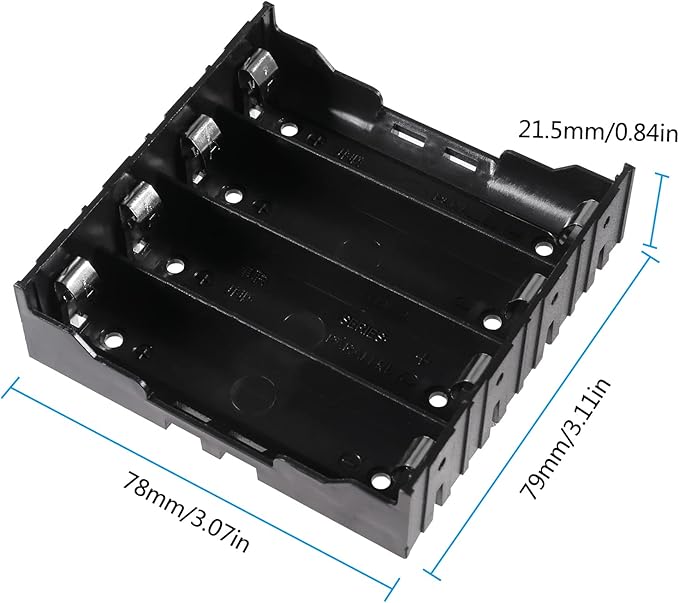 6pcs 18650 Battery Case Holder 4 Slots X 3.7V 18650 Battery Storage Box, in Parallel Black Plastic Batteries Clip Box with Pin for DIY Parallel or Series Circuit PCB Projects
