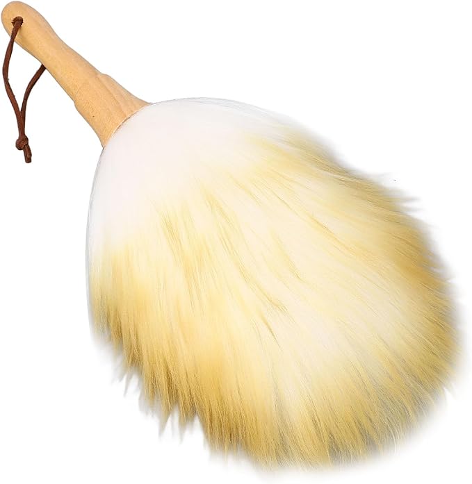 Cleaning Brush, Duster, Multifunctional, Wooden Handle, Lambswool, Duster Blinds, Table, Piano (Short Handle)