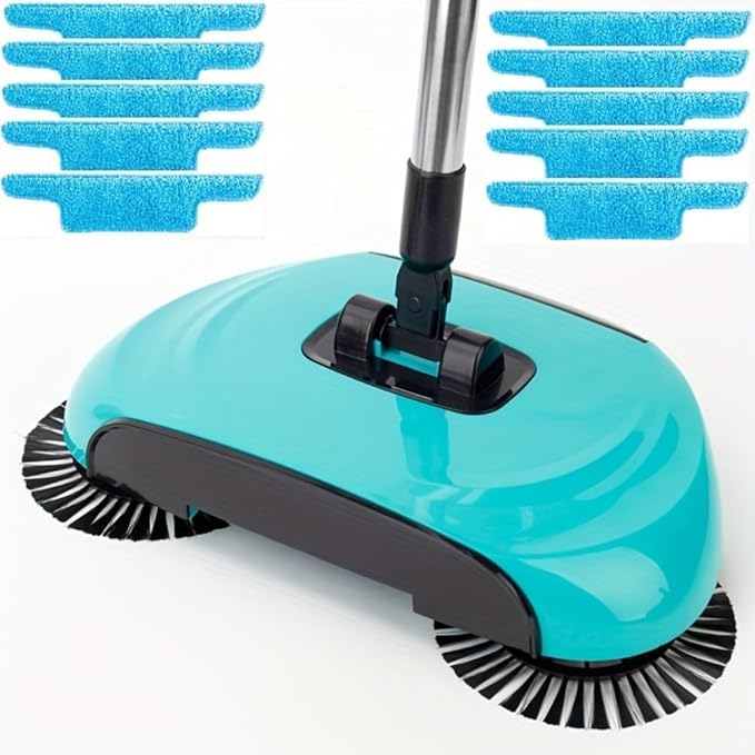 Manual Carpet Sweeper - 3-in-1 Hand Push Floor Cleaner with 360° Rotating Mop, Dustpan & Trash Bin for Hardwood and Ceramic Tile Cleaning