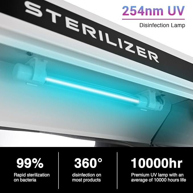 13L Nail Tool Cleaning Machine Cabinet 185 to 254 nm Blue Light Removable Rack & Viewing Window Towels Clean Case for Office Salon Barbershop Spa Equipment Home Metal Tools