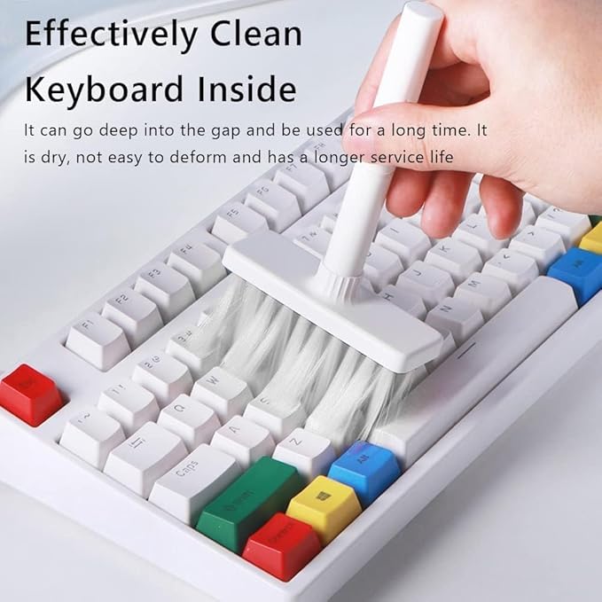 5 in 1 Keyboard Cleaning Brush Kit,Multifunctional Earbuds Cleaner with Keycap Puller,Cleaning Tools for Mechanical Keyboard,PC Laptop and Earphone (White)