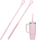 Silicone Straw Cleaner Brush, 2Pcs Straw Cleaner Brush Extra Long, Straw Brush Bristles Cleaner Brush for Cleaning Stanley, Metal Glass Straws, Drink Lid (Pink)