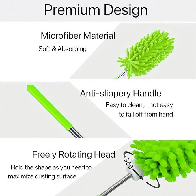Microfiber Duster for Cleaning,6 Pcs Hand Washable Dusters with 11" to 29.5" Reachable Pole,Small Dusters for Cleaning Office Car Computer Furniture Sofa Ceiling Fan (Green)