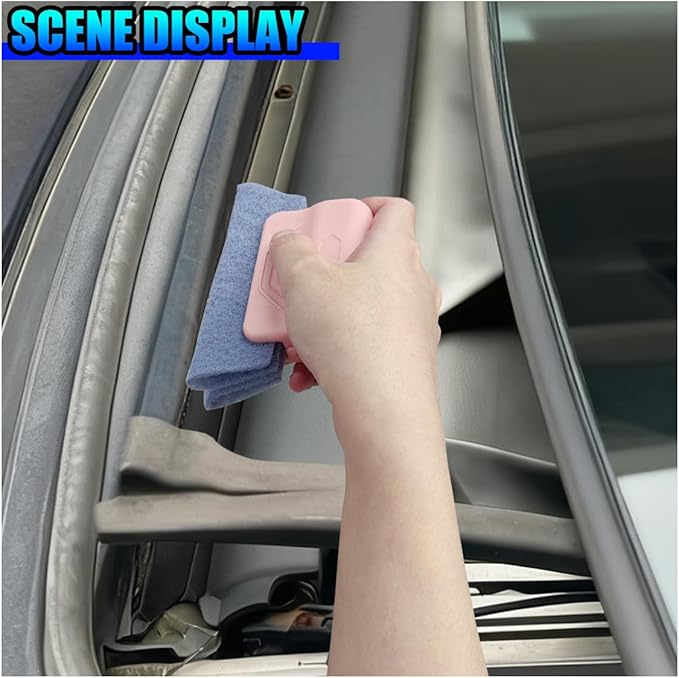 2PCS Magic Window Track Cleaner, Window Groove Cleaning Brush Tools Set, Hand-held Window Track Cleaner, Vehicle Clean Accessory for Sliding Door, Sill, Tile Lines, Shutter, Car Vents (GN&PK)