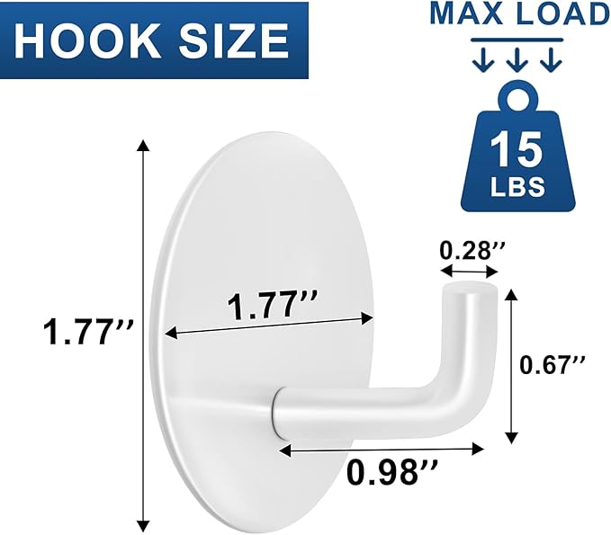 Adhesive Hooks for Bathrooms, 4 Piece Towel Hooks for Hanging Hat Robe Coat, Stick on Hooks for Kitchens, Strong Self-Adhesive No Damage Waterproof Stainless Steel Sticky Hook (White)