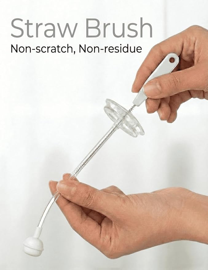 Baby Bottle Brush Set 4 in 1, Baby Bottle Cleaner, with 1P Nylon Bottle Brush, 1P Bottle Cap Brushes, 2P Straw Brushes, Bottle Brush with Nipple Cleaner and Suction Cup, BPA-Free(Grey)