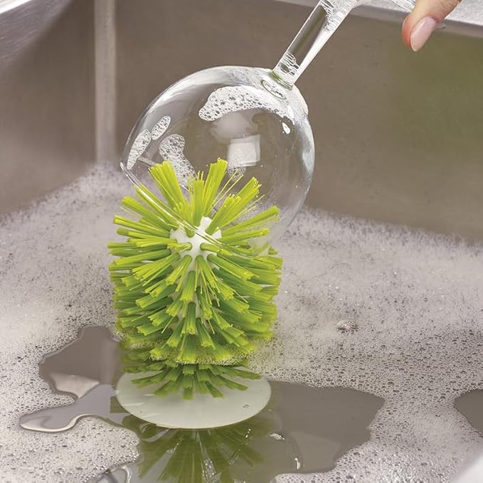 Brush-Up Glass Brush with Suction Cup Upright Stays in Sink Bristle Scrub Kitchen Bottle Cleaning Washing Green (Multi)