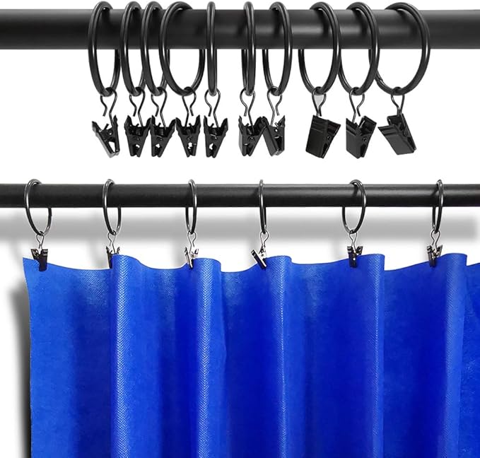 100 Pack Metal Curtain Rings with Clips, Drapery Clips Hooks, Decorative Curtain Rod Clips 1.5 in Interior Diameter, Vintage Black