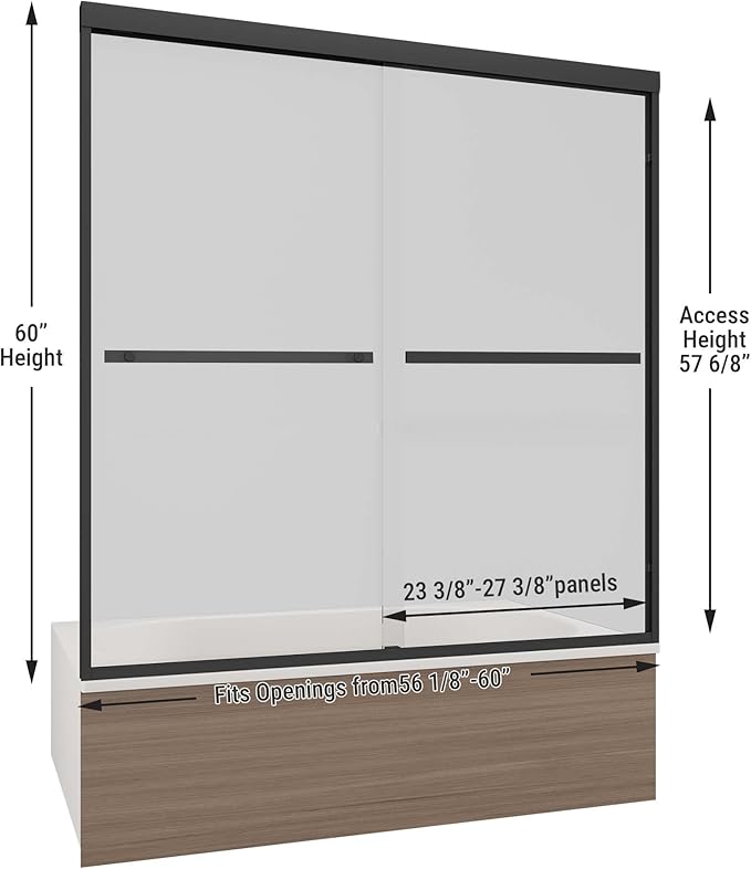 Tub Shower Door 56-60" W x 60" H,Matte Black Bathtub Door with 1/4"(6mm) Tempered Glass,Bathtub Shower Door Easy to Clean
