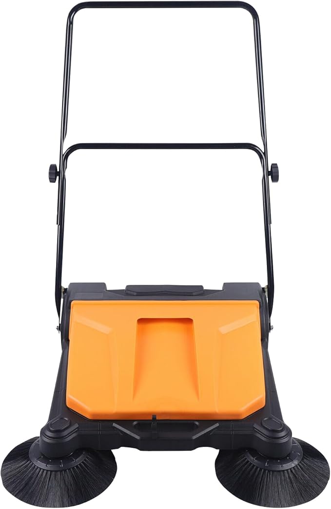 26" Hand Push Floor Sweeper Walk-Behind Push Carpet Sweeper with 15L/3.96 Gal Bin and Foldable Handle Industrial Manual Push Sweepers for Street Offices Warehouse Sweeping Cleaning