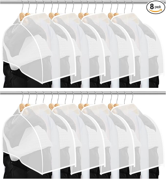 Patelai 8 Pcs 10" Gusseted Shoulder Covers for Hanging Clothes 24" x 12" Plastic Garment Dust Covers Protectors for Closet Storage Suit, Coats, Jackets, Dress Closet Storage(Translucent)