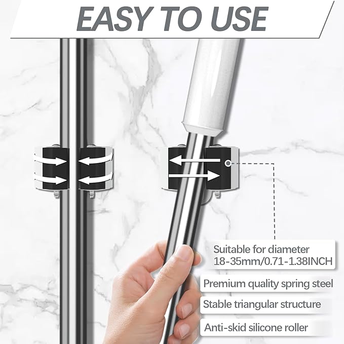 3-H Stainless Steel Broom Holder Wall Mount, Heavy Duty Mop and Broom Organizer with Screws, Tool Storage Rack for Kitchen, Laundry, Bathroom, Garage, Garden Shed,Matte Grey,12