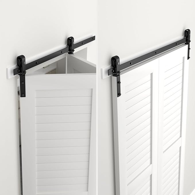 30" Bi-Folding Sliding Barn Door Hardware Track Kit,Smoothly&Quietly,Side Mounted Black Roller,Easy Install,Door Not Included [Fit Double 13" Bifold Doors]