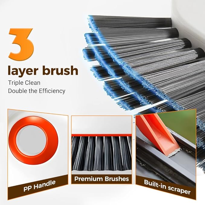 Window Groove Cleaning Brush,2026 Upgrade 2 in 1 Multifunction Hard Bristle Cleaning Brush with Hidden Scraper for Sliding Door Track, Window Sill, Window Seal (Grey 2PCS)