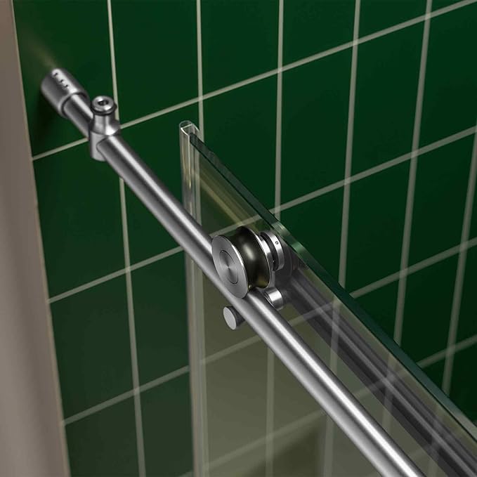 Woodbridge 56-60" W x 80" H Frameless Single Sliding Shower Door with Tempered Glass & Explosion Proof Film in Chrome Finish