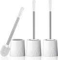 Toilet Brush and Holder Set, 3 Pack Toilet Cleaner Brush, Stainless Steel Toilet Brush with Long Handle for Deep Cleaning Bathroom Accessories White