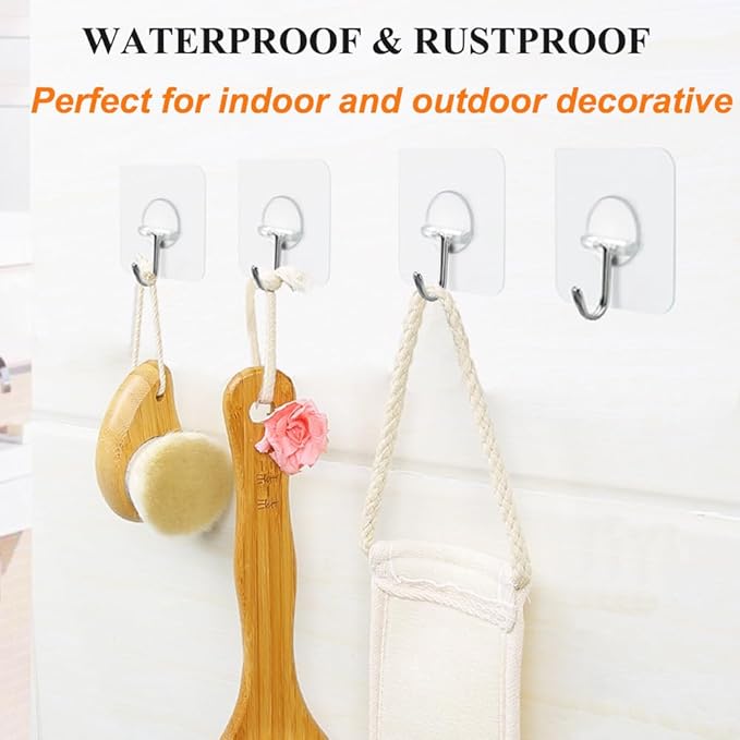 FOTYRIG Adhesive Hooks Heavy Duty Wall Sticky Hooks for Hanging Wall Hangers Without Nails 15lb(Max) 180 Degree Rotating Seamless Stick on Bathroom Kitchen Office Outdoors-10 Packs