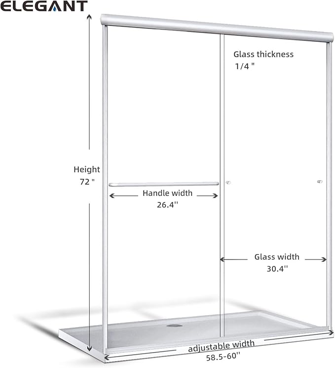 ELEGANT Semi-Frameless Sliding Shower Door 60 in. W x 72 in. H, Bathroom Shower Door with 1/4'' Clear Glass, Shower Glass Door in Brushed Gold