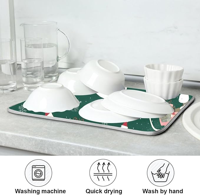 Christmas Geese Pattern Dish Drying Mat for Kitchen Counter Super Absorbent Drying Mat 16x18 inch Large Dish Drying Matts for Countertop Protector Dishes Pad