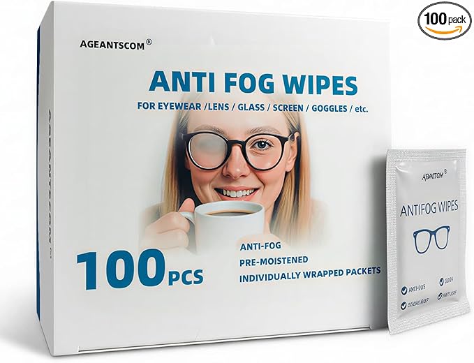 Anti Fog Wipes for Glasses (100-pack) | Pre-Moistened, Quick Dry & Scratch Free for Laptop Screens, Optical Lens, Goggles, Smart Phone and Watch Screens (Extra Large)