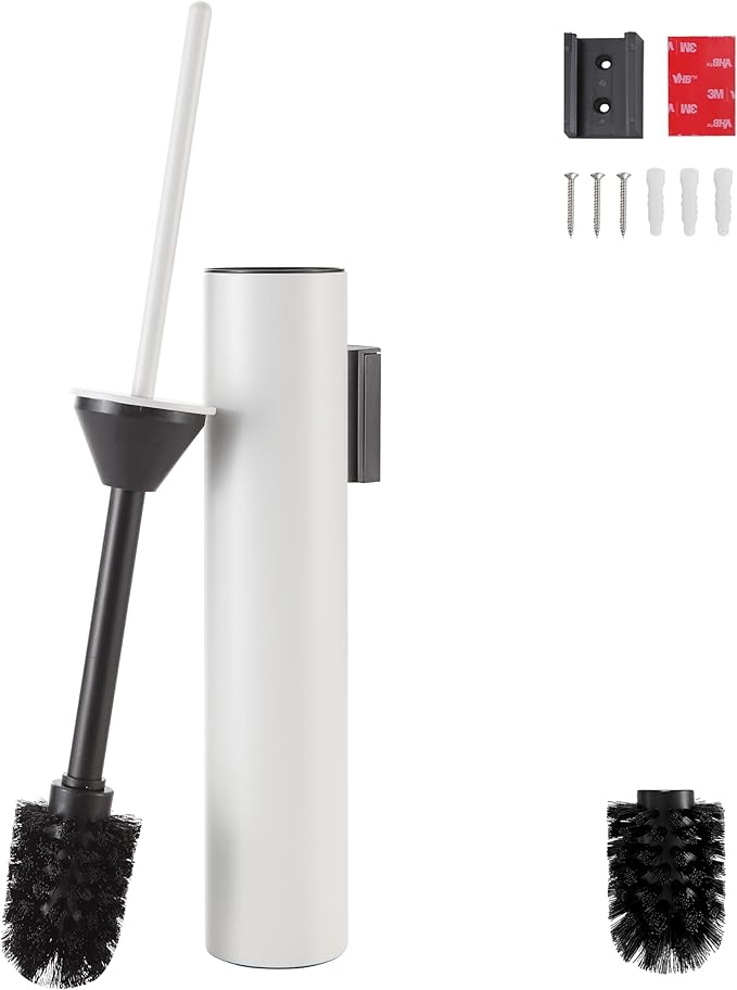 Wall Mounted WhiteToilet Brush with Holder,Durable Cleaning Toilet Bowl Brushes with Holders