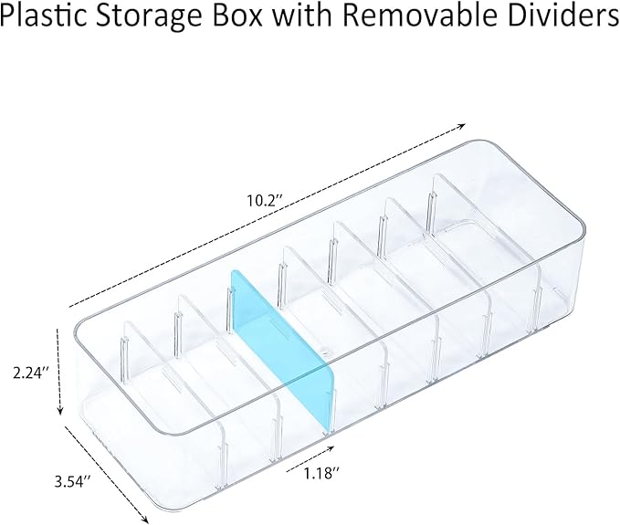 Clear Cable Cord Organizer Box, Adjustable Desk Drawer Storage Case for Home Office Supplies, Battery and Cell Phone Charger, Plastic Art Crafts Container