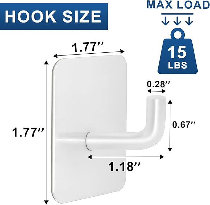 Adhesive Hooks for Bathrooms, 4 Piece Towel Hooks for Hanging Hat Robe Coat, Stick on Hooks for Kitchens, Strong Self-Adhesive No Damage Waterproof Stainless Steel Sticky Hook (White)
