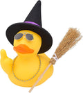 Halloween 3.15" Fun Rubber Duck Witch Duck Car Dashboard Decorations Halloween Witch Hat Broom Sunglasses Necklace for Car Home for Office Accessories