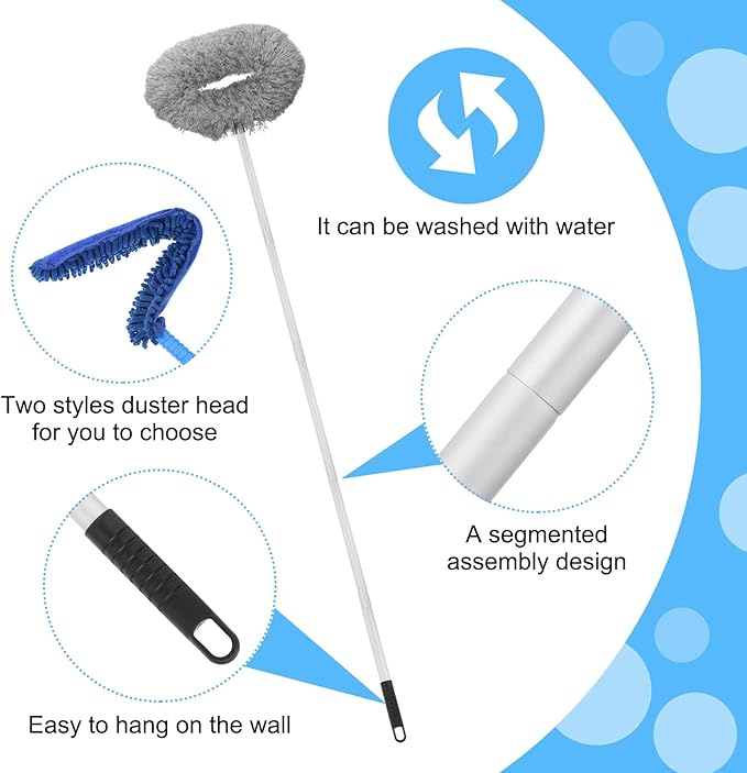 PATIKIL Ceiling Fan Cleaner Duster, 12.9" to 59", 2 in 1 Microfiber Duster Extendable Handle Fan Blade Cleaning Tool Removable Washable for Furniture Blind, Gray