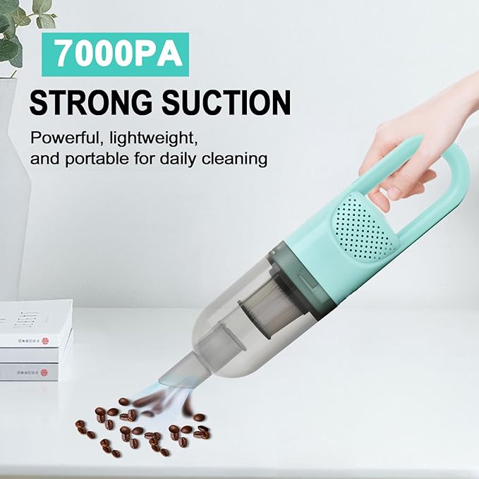 6-in-1 Lightweight Stick Vacuum Cleaner with 100W Powerful Motor, Mini Portable Household Handheld Vacuum Cleaner for Domestic Hard Floors, Carpets and Pet Hair(Green Cordless with Plug)