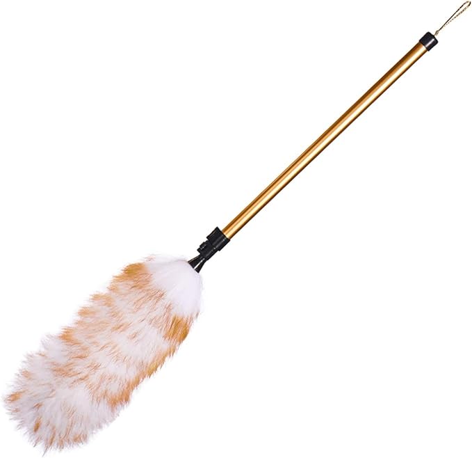 Feather Duster, Household Lambswool Duster, Long Reach/Extendable for Cleaning High Ceiling Fan, Interior Roof(A)