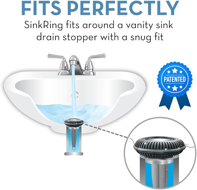 Bathroom Sink Hair Catcher for Pop-Up Drain – SinkRing 1.57" Precision Strainer for Bathroom Sink Drains | Clog-Free Hair Trap for Contacts, Earrings, Jewelry | No Suction or Screws – Charcoal Gray