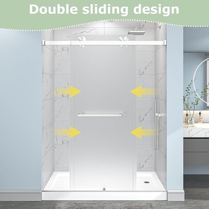 55"-60" W x 76" H Frameless Frosted Shower Door, Double Sliding Shower Door,5/16"(8mm) Tempered Glass,Sliding Shower Door with Explosion-Proof Film (Frosted Nickel 60" Wx76 H)