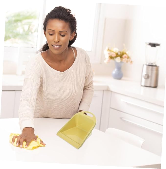 2pcs Handheld Dustpan Set, Portable Trash Scoop with Handle, Plastic Dust Pan for Home and Desk Cleaning, Multi-use Small Size in Lime Yellow