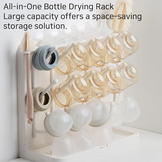 LUNELL Baby Bottle Drying Rack, Vertical Space-Saving Organizer for Countertop, Holds Bottles, Brushes, Pacifiers,Ivory White