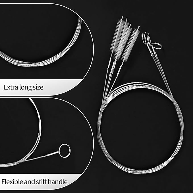60 Inches Extra Long Straw Cleaner Brush - White Pipe Cleaners for Kegerator, Feeding Tube, Siphon Hose, Sunroof Drain, Refrigerator Drain and Water Pipes - 4PCS (White)