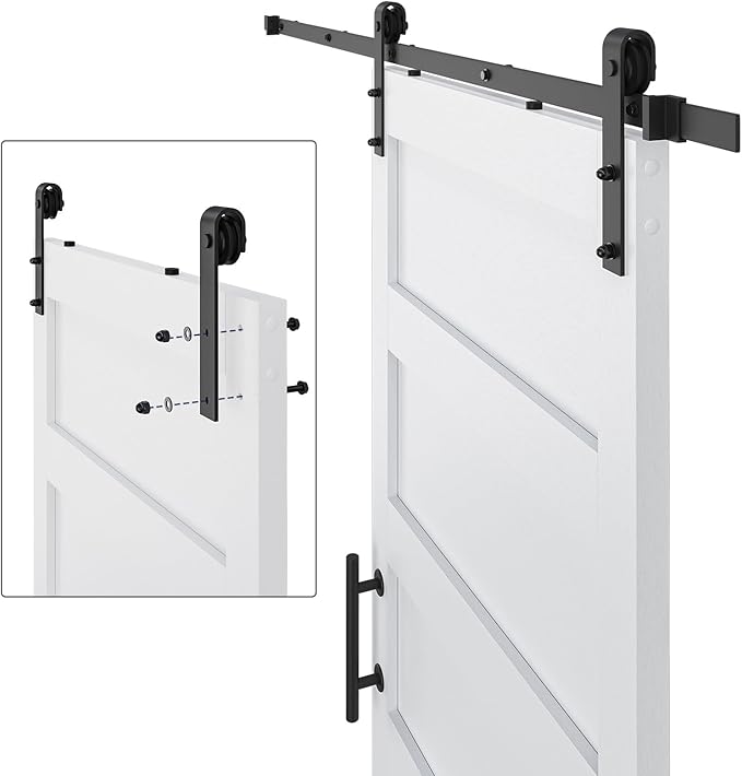 30x84 Sliding Barn Door with 5ft Hardware Kit, Fit 26-28in Wide Opening, Pre-Drilled Solid Core, PVC Covered Water-Proof, Easy Assembly, White 5 Panel