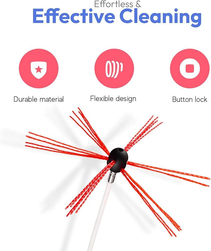 3 Piece Chimney Brush Head Kit, Chrome Button Locking System, Chimney Cleaning Tool, with a Brush Head, a Drill Adapter and a Hex Key