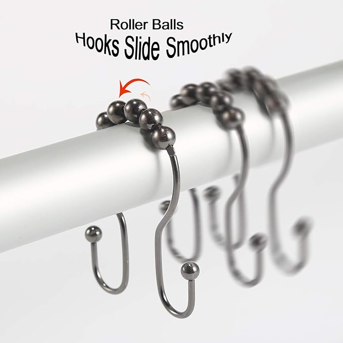 Goowin Shower Curtain Hooks, 12 Pcs Shower Curtain Rings, Stainless Steel Shower Curtain Hangers, Double Hook Shower Curtain Hooks, Smooth Sliding Anti-Drop Shower Rings for Curtain (Bronze)