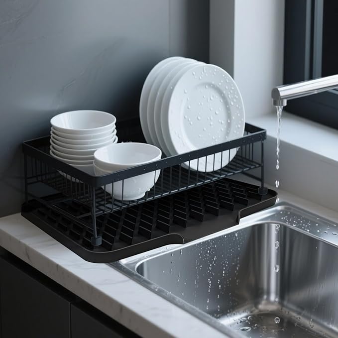 LONGKING Black Non-Slip Dish Drying Mat - Multi-Use Silicone Mat & Dish Drying Rack for Kitchen Counter