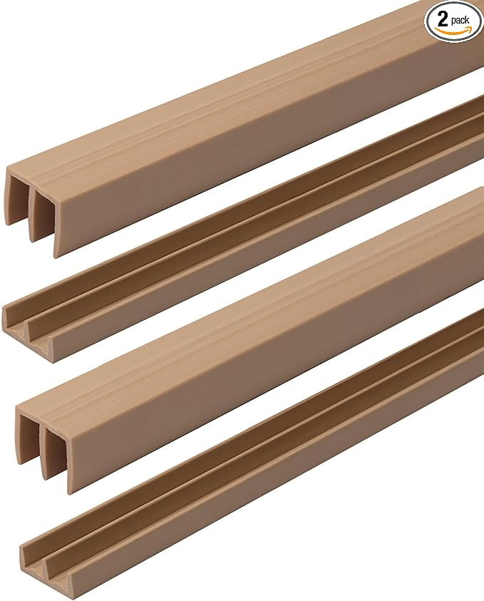1/4" Panel Sliding Door Track - 48" Beige Plastic Upper & Lower Set, USA Made, Pack of 2 - Outwater
